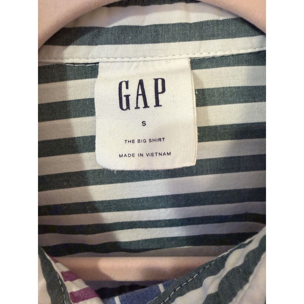 Gap Big Shirt Color Block Striped Button Down Mixed Stripe Preppy Cotton small - Picture 3 of 5
